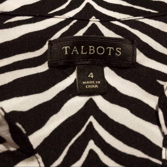 Talbots Nantucket Zebra Print Roll Tab Sleeve Top - Picture 4 of 10
